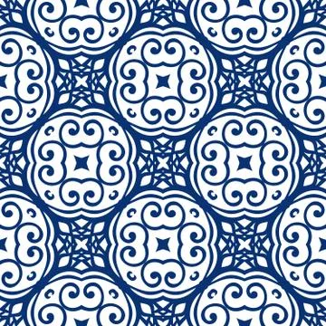 Blue Arabesque Pattern Stock Illustration