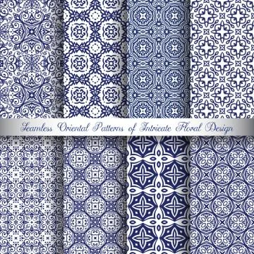 Blue Arabesque Patterns Stock Illustration