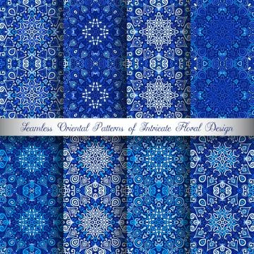 Blue Arabesque Patterns Stock Illustration