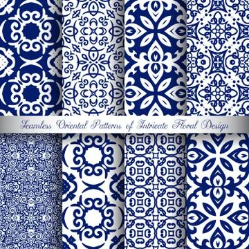 Blue Arabesque Patterns Stock Illustration