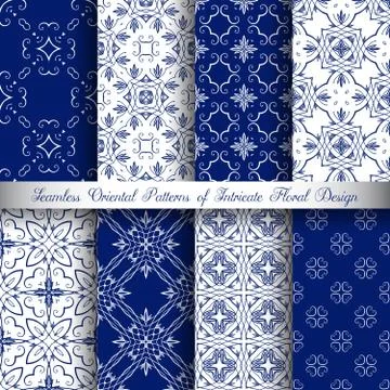 Blue Arabesque Patterns Stock Illustration