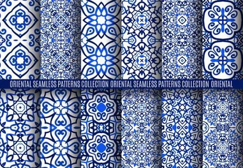 Blue Arabesque Patterns Stock Illustration