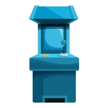 Blue arcade game machine with joystick and coins displaying gaming fun Stock Illustration