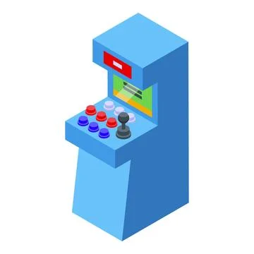 Blue arcade game machine standing with joystick and buttons Stock Illustration