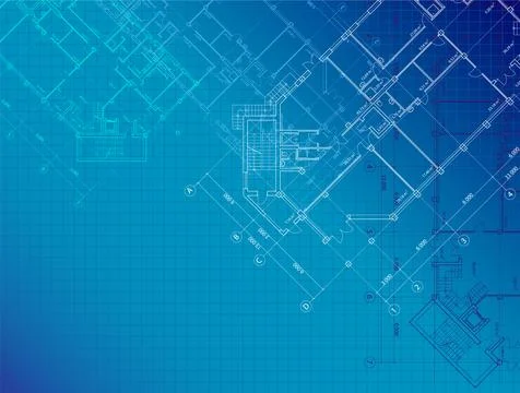 Blue architectural background with plans Stock Illustration