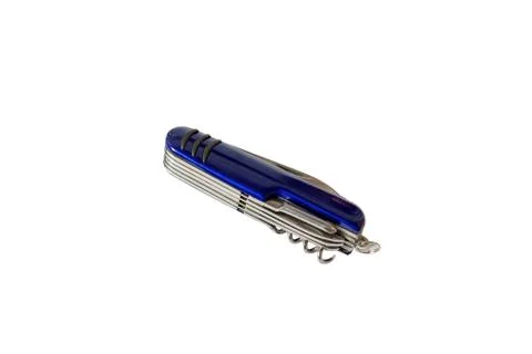 Blue army knife multitool isolated white background Stock Photos