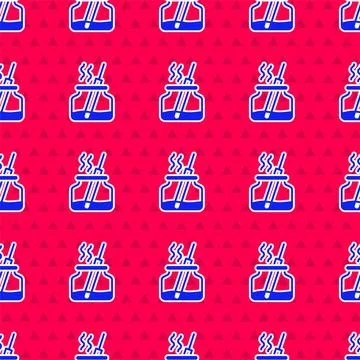 Blue Aroma diffuser icon isolated seamless pattern on red background. Glass jar Stock Illustration