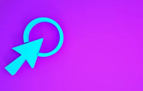 Blue Arrow cursor icon isolated on purple background. Minimalism concept. 3d  Stock Illustration