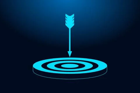 Blue arrow descends toward circular target. Stock Illustration