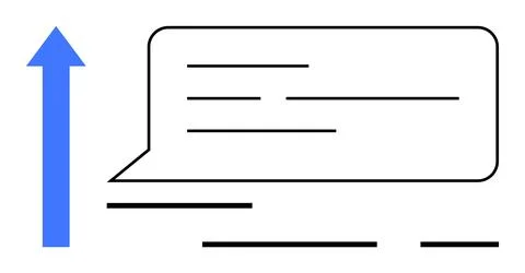 Blue Arrow Elevating Text Message Bubble Symbolizing Growth and Communication Stock Illustration