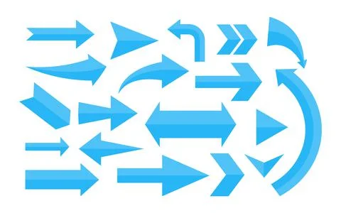 Blue arrow flat cartoon navigation sign set vector Stock Illustration