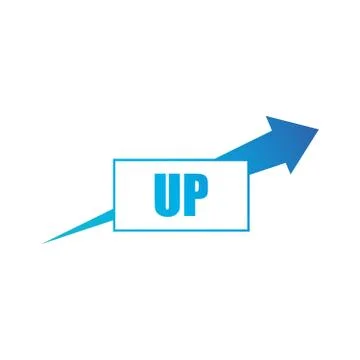 Blue arrow in flat style with the frame and word up. Progress business concep Illustrazione stock