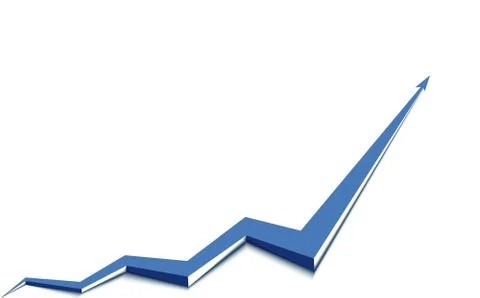 Blue arrow graph goes up white background Stock Illustration