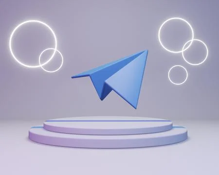 A blue arrow on the ground next to bubbles with a light circle in the background Stock Photos
