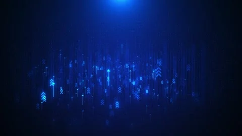 Blue arrow growth technology background rising symbols, digital dots, data strea Stock Footage 340409280