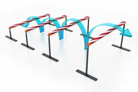 Blue arrow jumping over the obstacles. 3D illustration Ilustración de archivo