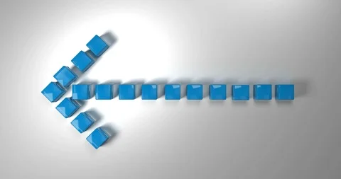 Blue arrow to the left. Composed of cubes falling from above. 3d rendering Stock Footage 93335981