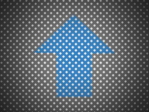 Blue arrow on mesh background rendered Stock Illustration