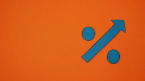Blue arrow on the orange background transforming into a percentage sign Stock Footage 93356084