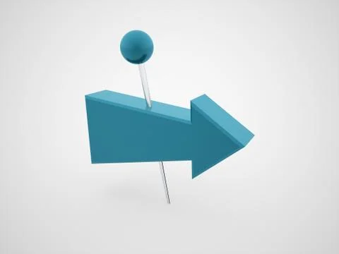 Blue arrow pierced with push pin rendered on dark background Stock Illustration