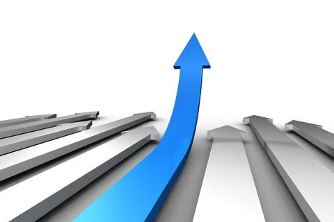 Blue arrow pointing up from grey arrows Stock Illustration