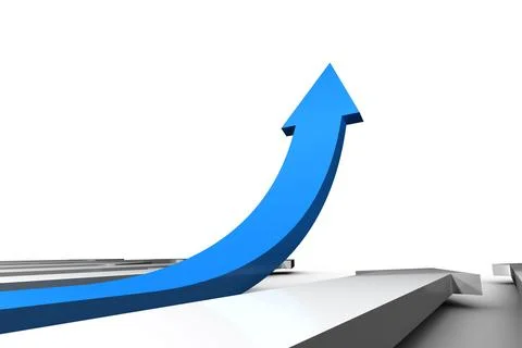 Blue arrow pointing up from grey surface Illustrazione stock
