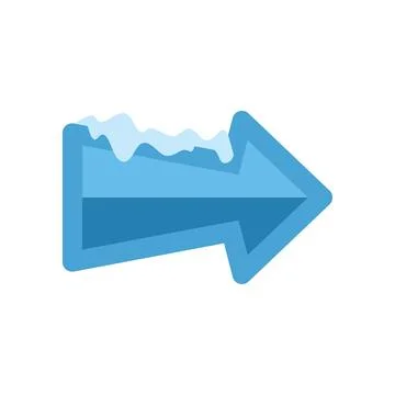 Blue arrow pointing right covered by snow is melting down Stock Illustration