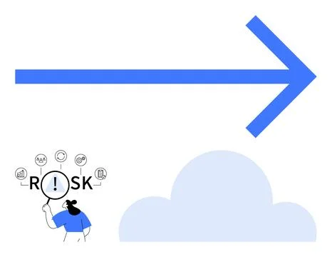 Blue Arrow Progression with Risk Analysis Concept and Cloud Element Illustrazione stock