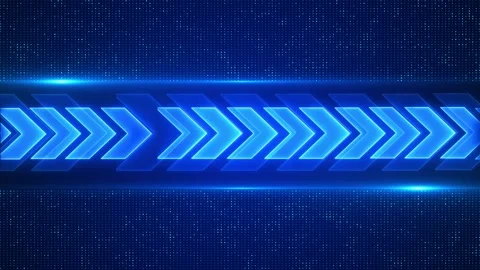 Blue arrow tech interface background glowing chevrons, dotted digital texture, f Stock Footage 340418126