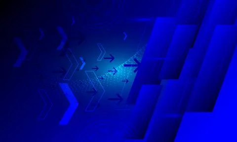 Blue arrow tiles pattern circuit electronic cyberspace dot lines wave curve.. Stock Illustration