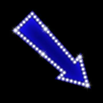 Blue arrow with white glowing, sparkling lights along the outline, gradient. Stock Illustration
