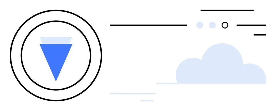 Blue arrow within concentric circles pointing downward, adjacent to tech-insp 库存插图