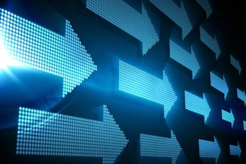 Blue arrows on black background Stock Photos