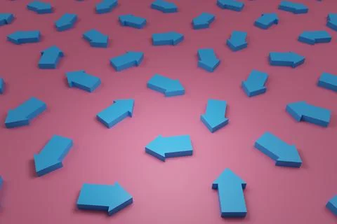 Blue arrows in different directions. 3d illustration. Stockfoto's