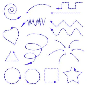 Blue arrows drawn in different forms and directions Stock Illustration
