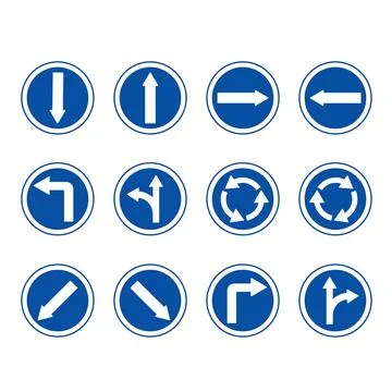 Blue Arrows Showing Traffic. Round Signs. Vector Icons. Back, Forward, Righ.. Stock-Illustration