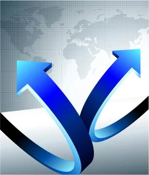 Blue arrows on world map backgrounds Stock Illustration