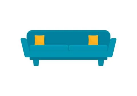 Blue art sofa icon in flat style Stock Illustration