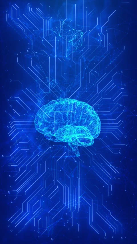 Blue artificial brain circuit glowing neural shape, electronic lines, network no Stock Footage 340568905