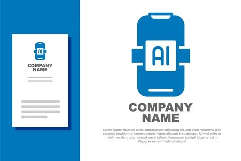 Blue Artificial intelligence AI icon isolated on white background. Machine Stock Illustration