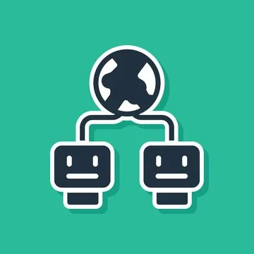 Blue Artificial intelligence icon isolated on green background. Machine learning Stock Illustration