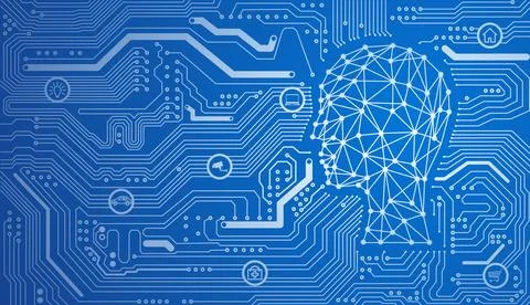 Blue artificial intelligence vector concept illustration Stock Illustration