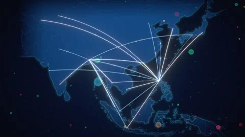 Blue Asia Pacific Map With Regional Business Hub Routes And City Nodes Stock Footage 343108720