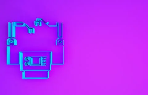 Blue Assembly line icon isolated on purple background. Automatic production c Ilustración de archivo