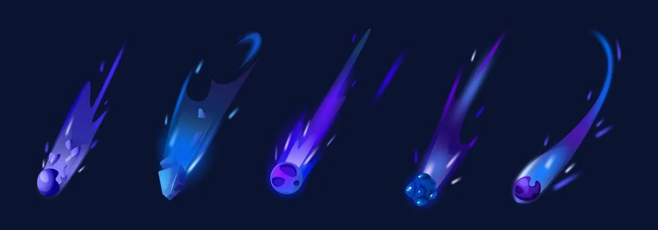 Blue asteroid with fire. Space meteor trail vector Stock Illustration