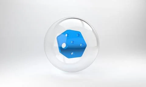 Blue Asteroid icon isolated on grey background. Glass circle button. 3D rende Stock Illustration