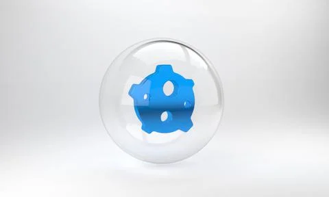 Blue Asteroid icon isolated on grey background. Glass circle button. 3D rende 스톡 일러스트