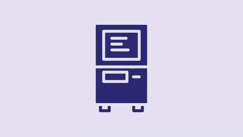 Blue ATM - Automated teller machine icon isolated on purple background. 4K Video Stock Footage 232919641
