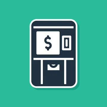 Blue ATM - Automated teller machine and money icon isolated on green background Stock Illustration