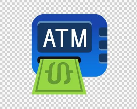 Blue ATM button square icon, represent Automated Teller Machine Stock Illustration